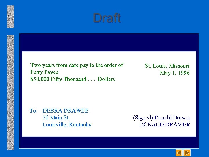 Draft Two years from date pay to the order of Perry Payee $50, 000