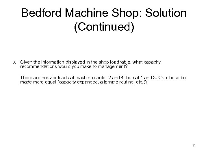 Bedford Machine Shop: Solution (Continued) b. Given the information displayed in the shop load