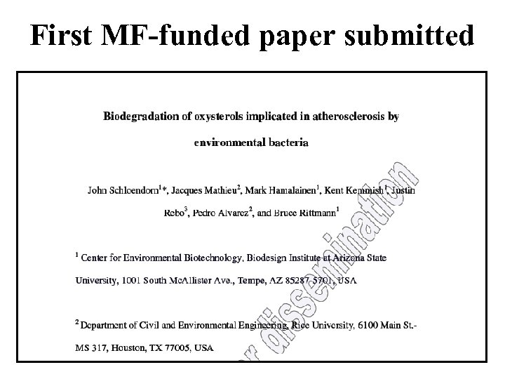 First MF-funded paper submitted 
