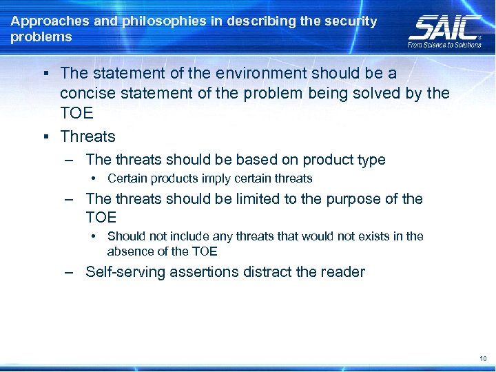 Approaches and philosophies in describing the security problems § The statement of the environment