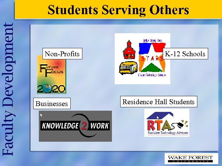Students Serving Others Non-Profits Businesses K-12 Schools Residence Hall Students 