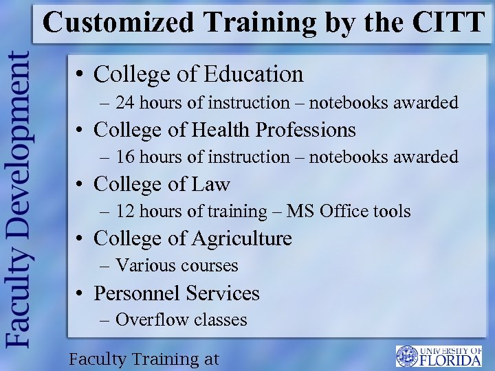 Customized Training by the CITT • College of Education – 24 hours of instruction