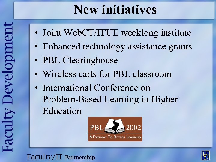 New initiatives • • • Joint Web. CT/ITUE weeklong institute Enhanced technology assistance grants