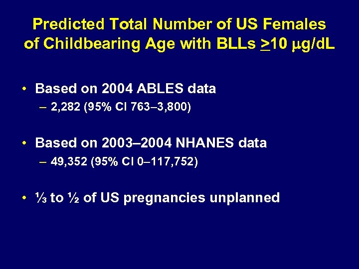 Predicted Total Number of US Females of Childbearing Age with BLLs >10 mg/d. L