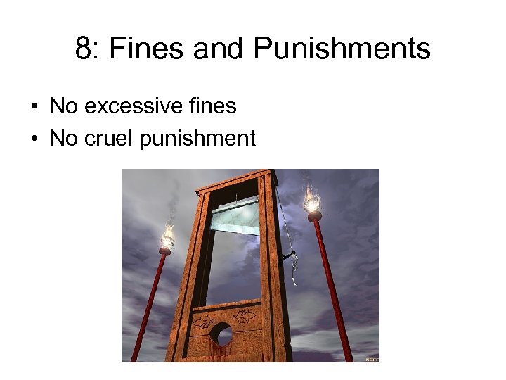 8: Fines and Punishments • No excessive fines • No cruel punishment 
