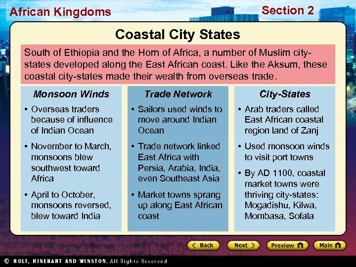 Section 2 African Kingdoms Coastal City States South of Ethiopia and the Horn of