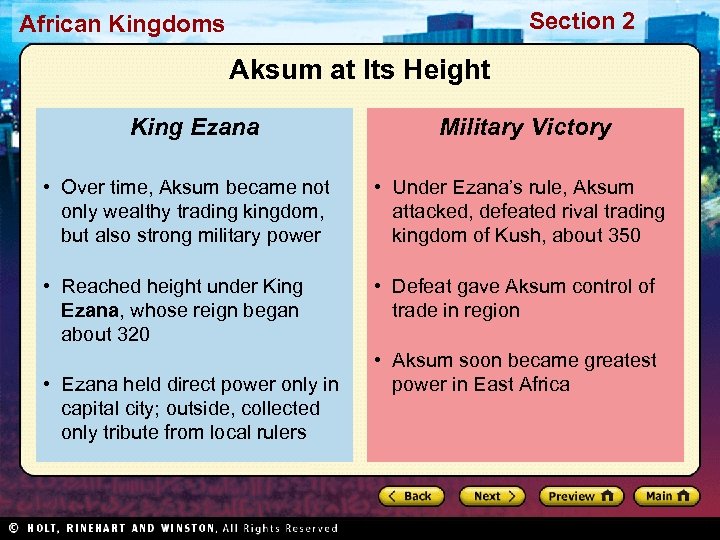 Section 2 African Kingdoms Aksum at Its Height King Ezana Military Victory • Over