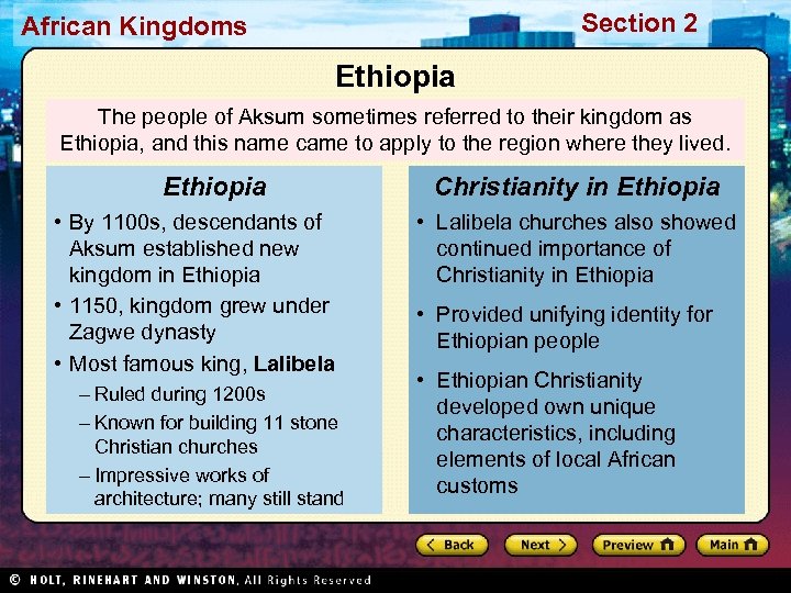 Section 2 African Kingdoms Ethiopia The people of Aksum sometimes referred to their kingdom