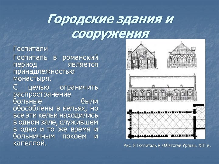 Городские здания и сооружения Госпитали Госпиталь в романский период является принадлежностью монастыря. С целью