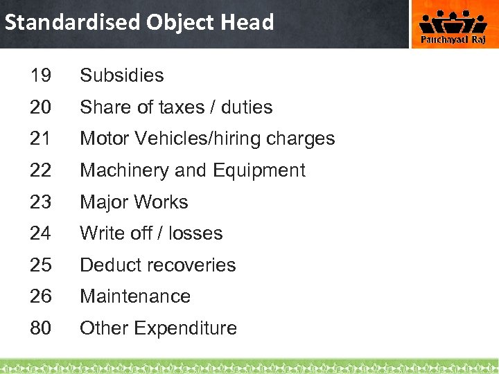 Standardised Object Head 19 Subsidies 20 Share of taxes / duties 21 Motor Vehicles/hiring