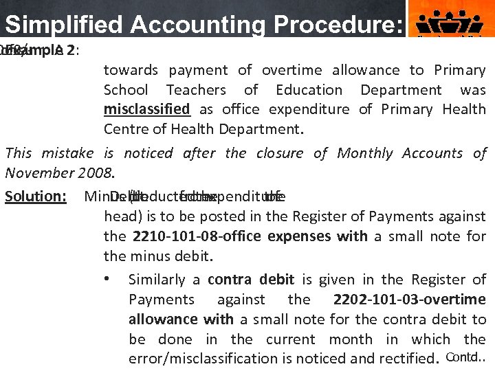 Simplified Accounting Procedure: or. Example 2: 000/- A of sum towards payment of overtime
