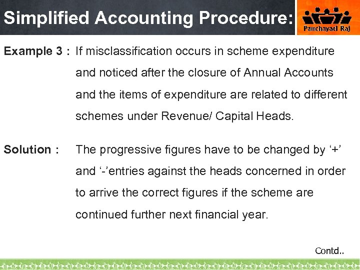 Simplified Accounting Procedure: Example 3 : If misclassification occurs in scheme expenditure and noticed