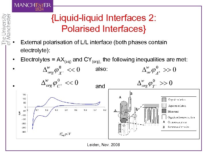 {Liquid-liquid Interfaces 2: Polarised Interfaces} • External polarisation of L/L interface (both phases contain