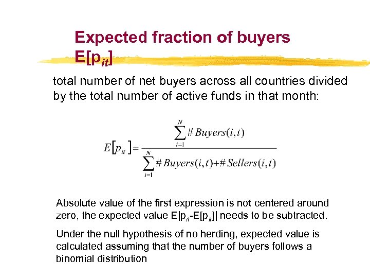 Expected fraction of buyers E[pit] total number of net buyers across all countries divided