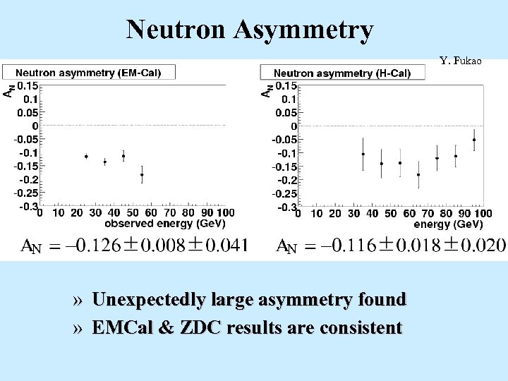 Neutron Asymmetry Y. Fukao » Unexpectedly large asymmetry found » EMCal & ZDC results