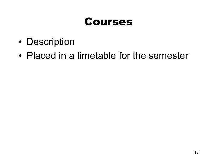 Courses • Description • Placed in a timetable for the semester 18 