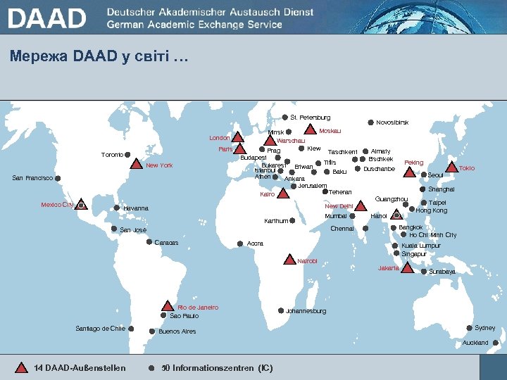 Мережа DAAD у світі … St. Petersburg London Paris Toronto New York San Francisco