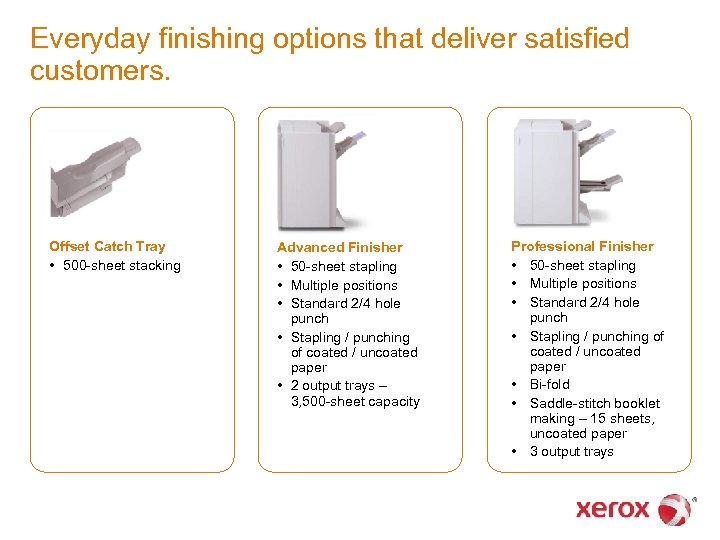 Everyday finishing options that deliver satisfied customers. Offset Catch Tray • 500 -sheet stacking