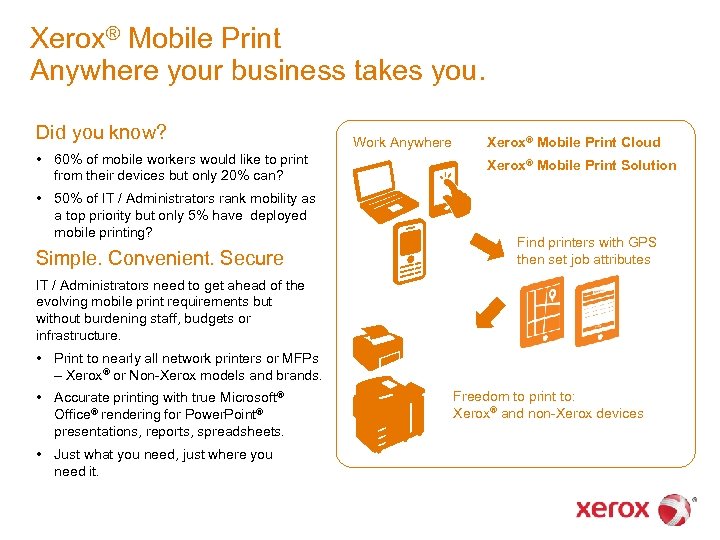 Xerox® Mobile Print Anywhere your business takes you. Did you know? • 60% of