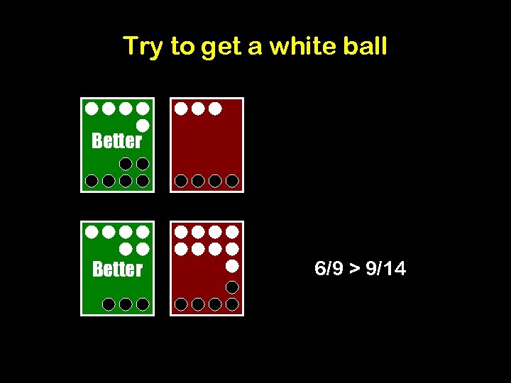 Try to get a white ball Better 6/9 > 9/14 