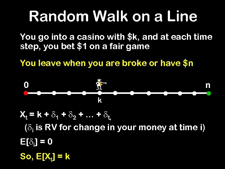 Random Walk on a Line You go into a casino with $k, and at