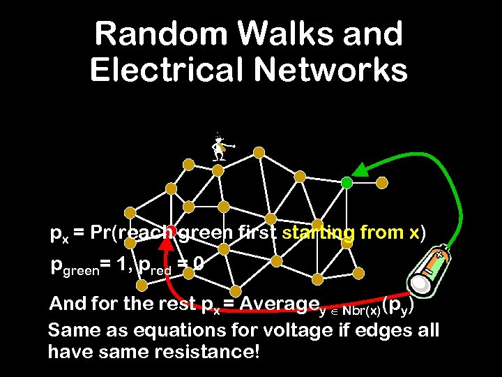 Random Walks and Electrical Networks px = Pr(reach green first starting from x) pgreen=