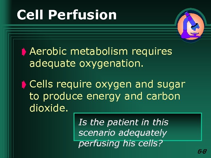 Cell Perfusion ç Aerobic metabolism requires adequate oxygenation. ç Cells require oxygen and sugar