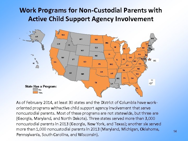 Work Programs for Non-Custodial Parents with Active Child Support Agency Involvement WA AK MT