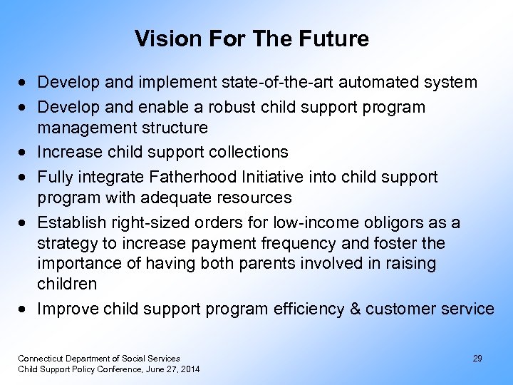 Vision For The Future Develop and implement state-of-the-art automated system Develop and enable a