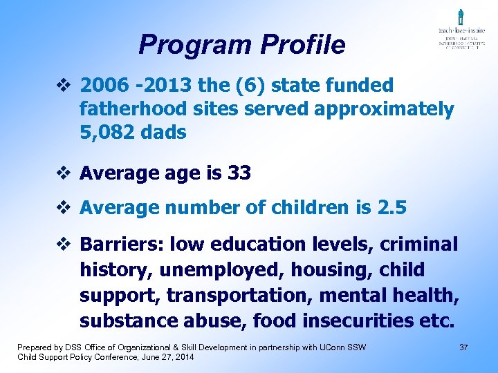 Program Profile v 2006 -2013 the (6) state funded fatherhood sites served approximately 5,