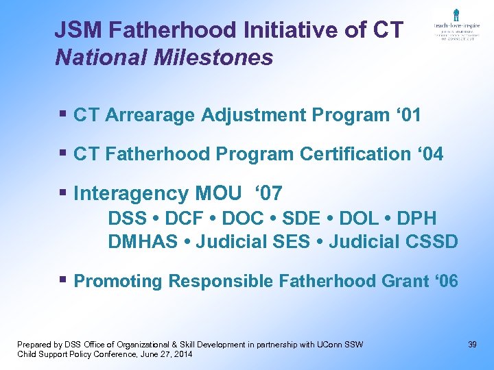 JSM Fatherhood Initiative of CT National Milestones § CT Arrearage Adjustment Program ‘ 01