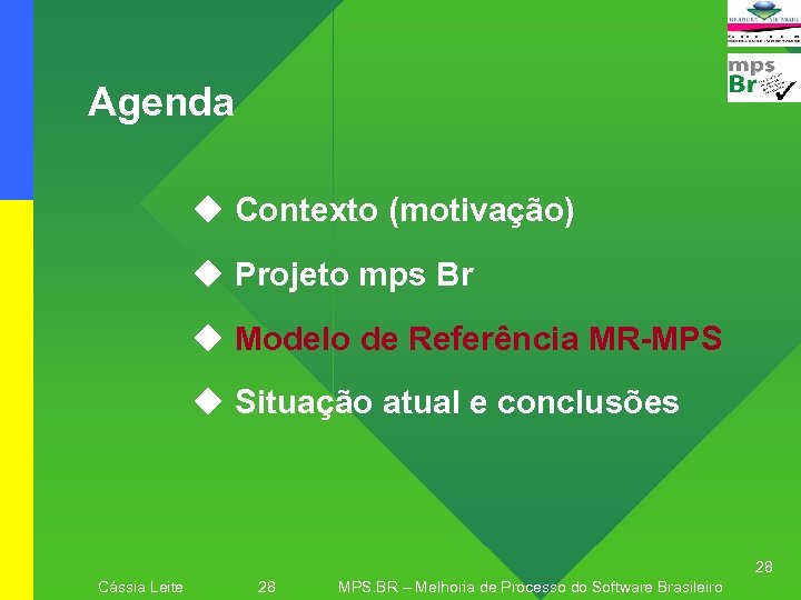 Agenda u Contexto (motivação) u Projeto mps Br u Modelo de Referência MR-MPS u