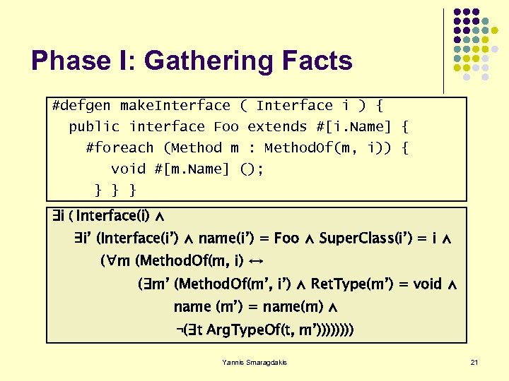 Phase I: Gathering Facts #defgen make. Interface ( Interface i ) { public interface