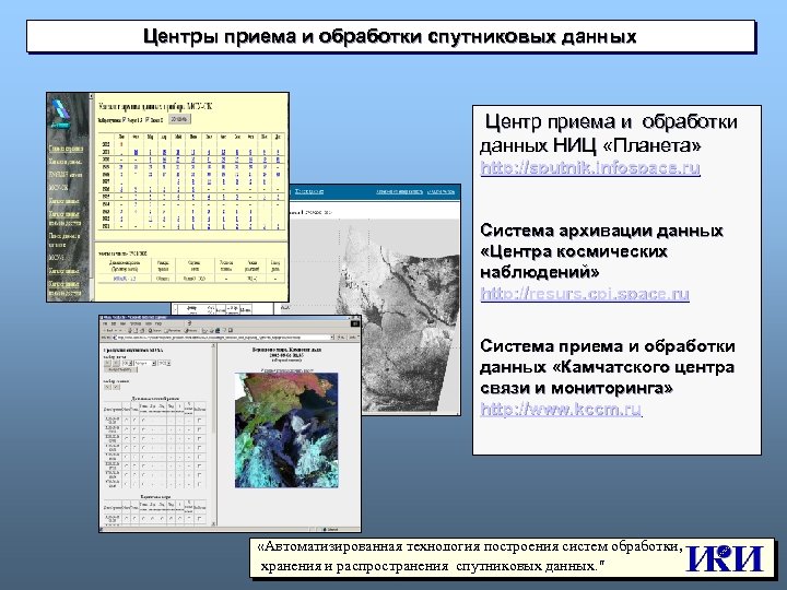 Центры приема и обработки спутниковых данных Центр приема и обработки данных НИЦ «Планета» http: