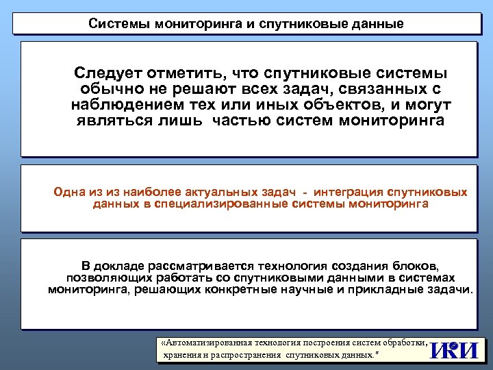 Системы мониторинга и спутниковые данные Следует отметить, что спутниковые системы обычно не решают всех