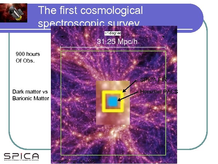The first cosmological spectroscopic survey 900 hours Of Obs. SPICA FIR Dark matter vs