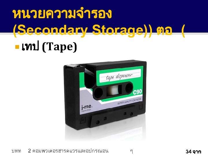 หนวยความจำรอง (Secondary Storage)) ตอ ( เทป (Tape) บทท 2 คอมพวเตอรฮารดแวรและอปกรณอน ๆ 34 จาก 