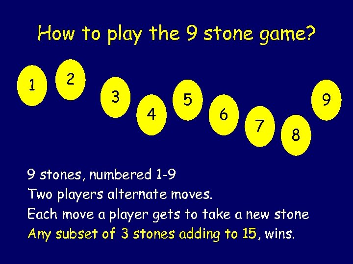 How to play the 9 stone game? 1 2 3 4 5 6 9
