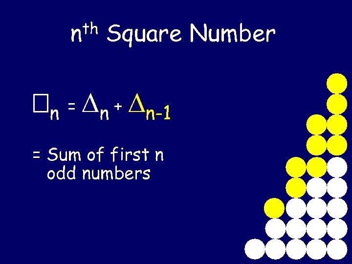 nth Square Number n = n + n-1 = Sum of first n odd