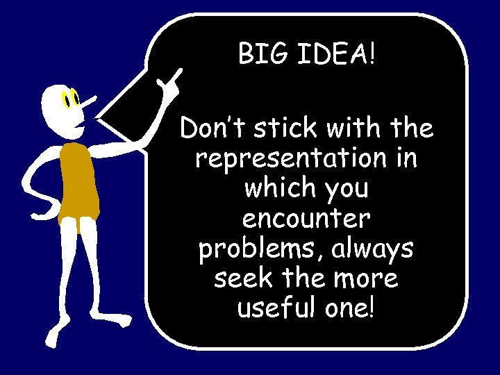 BIG IDEA! Don’t stick with the representation in which you encounter problems, always seek