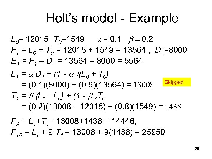 Holt’s model - Example L 0= 12015 T 0=1549 a = 0. 1 b