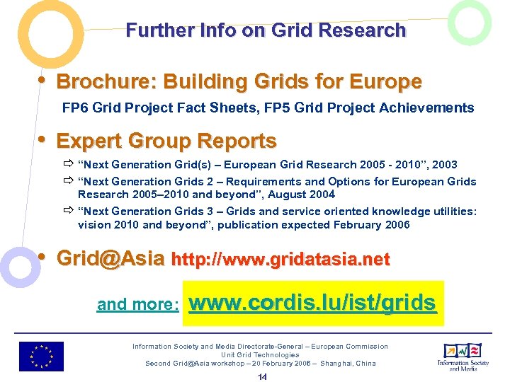 Further Info on Grid Research • Brochure: Building Grids for Europe FP 6 Grid