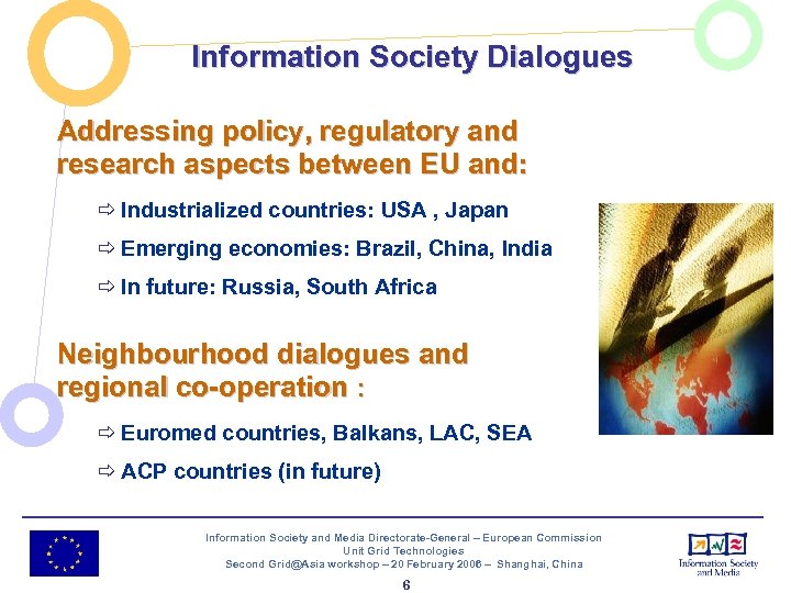 Information Society Dialogues Addressing policy, regulatory and research aspects between EU and: ð Industrialized
