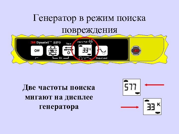 Генератор в режим поиска повреждения Dynatel T M 2273 Trace Off On Две частоты