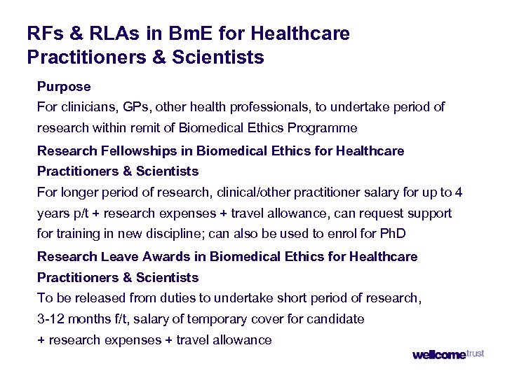 RFs & RLAs in Bm. E for Healthcare Practitioners & Scientists Purpose For clinicians,