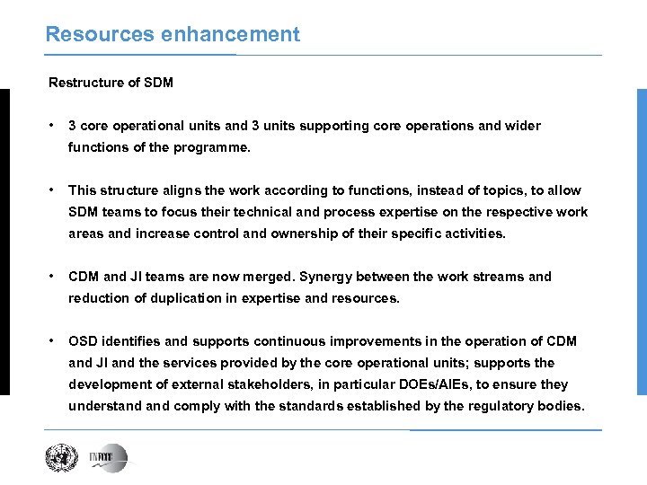 Resources enhancement Restructure of SDM • 3 core operational units and 3 units supporting