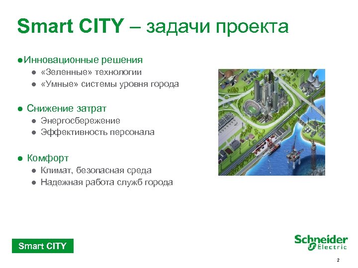 Smart CITY – задачи проекта ● Инновационные решения ● «Зеленные» технологии ● «Умные» системы