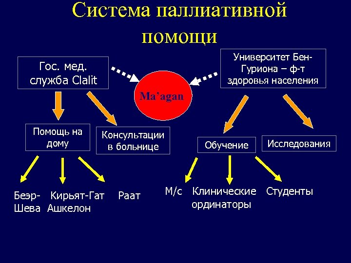 Система паллиативной помощи Университет Бен. Гуриона – ф-т здоровья населения Гос. мед. служба Clalit