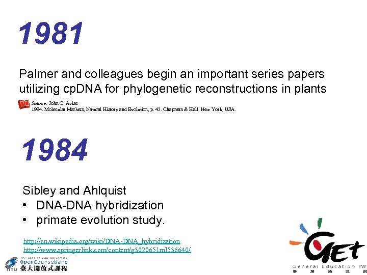 1981 Palmer and colleagues begin an important series papers utilizing cp. DNA for phylogenetic