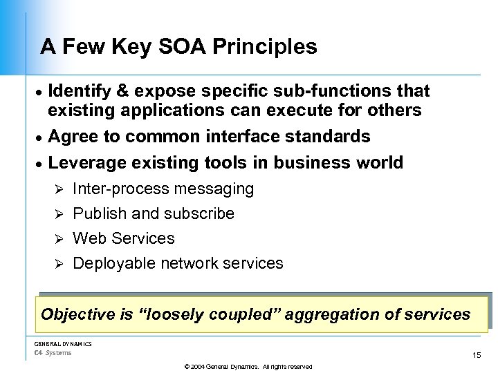 A Few Key SOA Principles Identify & expose specific sub-functions that existing applications can